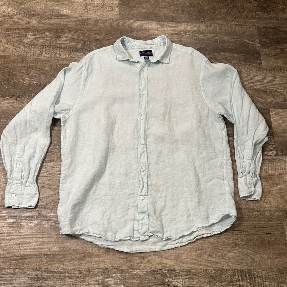 Charles Tyrwhitt Men XL Light Blue 100% Linen Long Sleeve Button Down Shirt XL - Picture 8 of 8